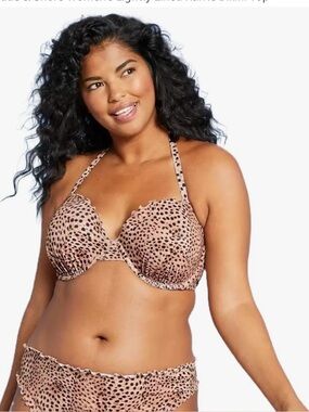 Shade & Shore Leopard Print Ruffle 2pc Bikini Set(Top 34b,Bottom Large)